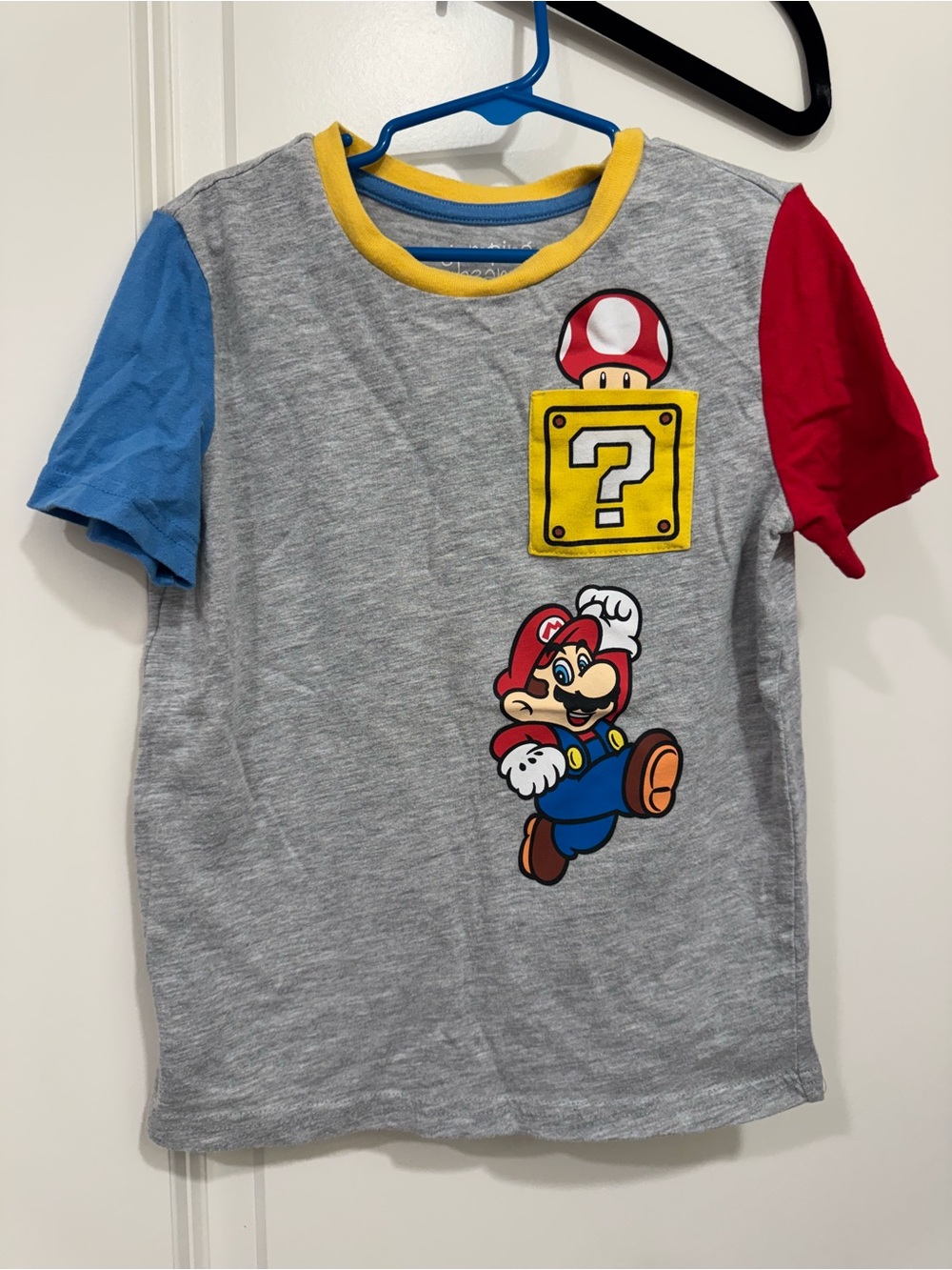 jumping beans Gray Tee with Blue & Red Sleeves and Yellow Trim